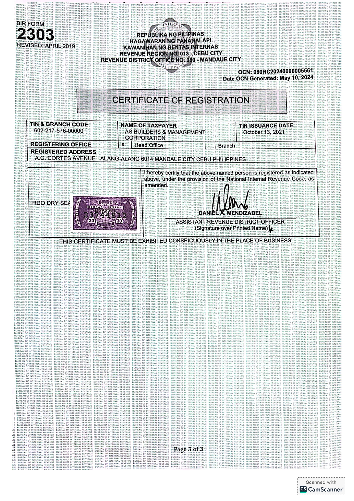 AS Builders BIR Authority to Print — Bureau of Internal Revenue Philippines